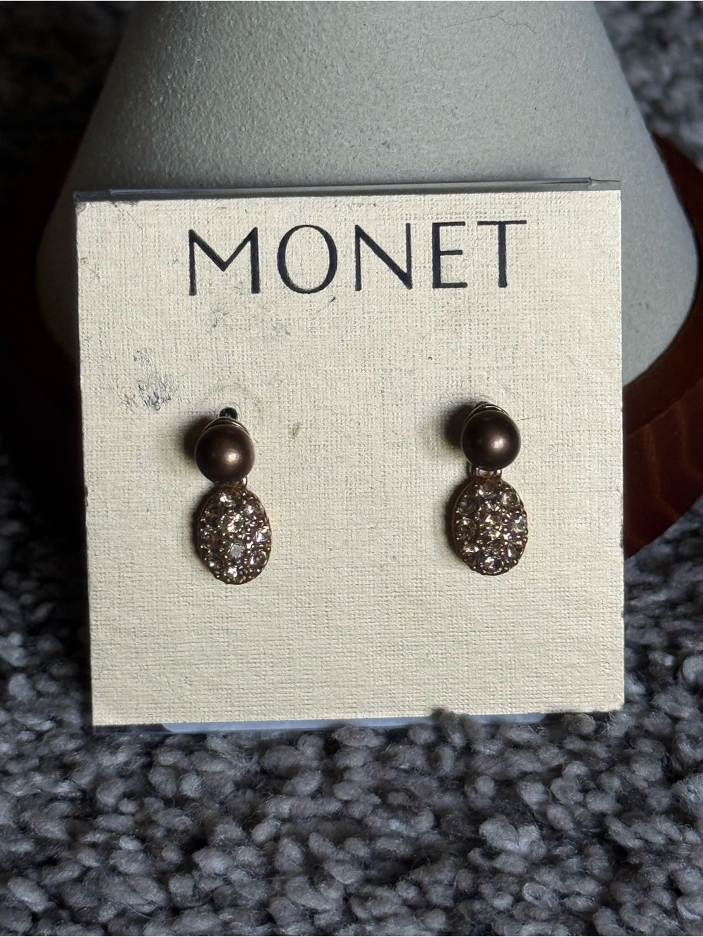 Monet Gold Pineapple Crystal Drop Stud Earrings NEW